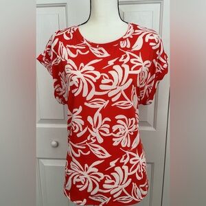 Joie de vivre orange and white abstract top